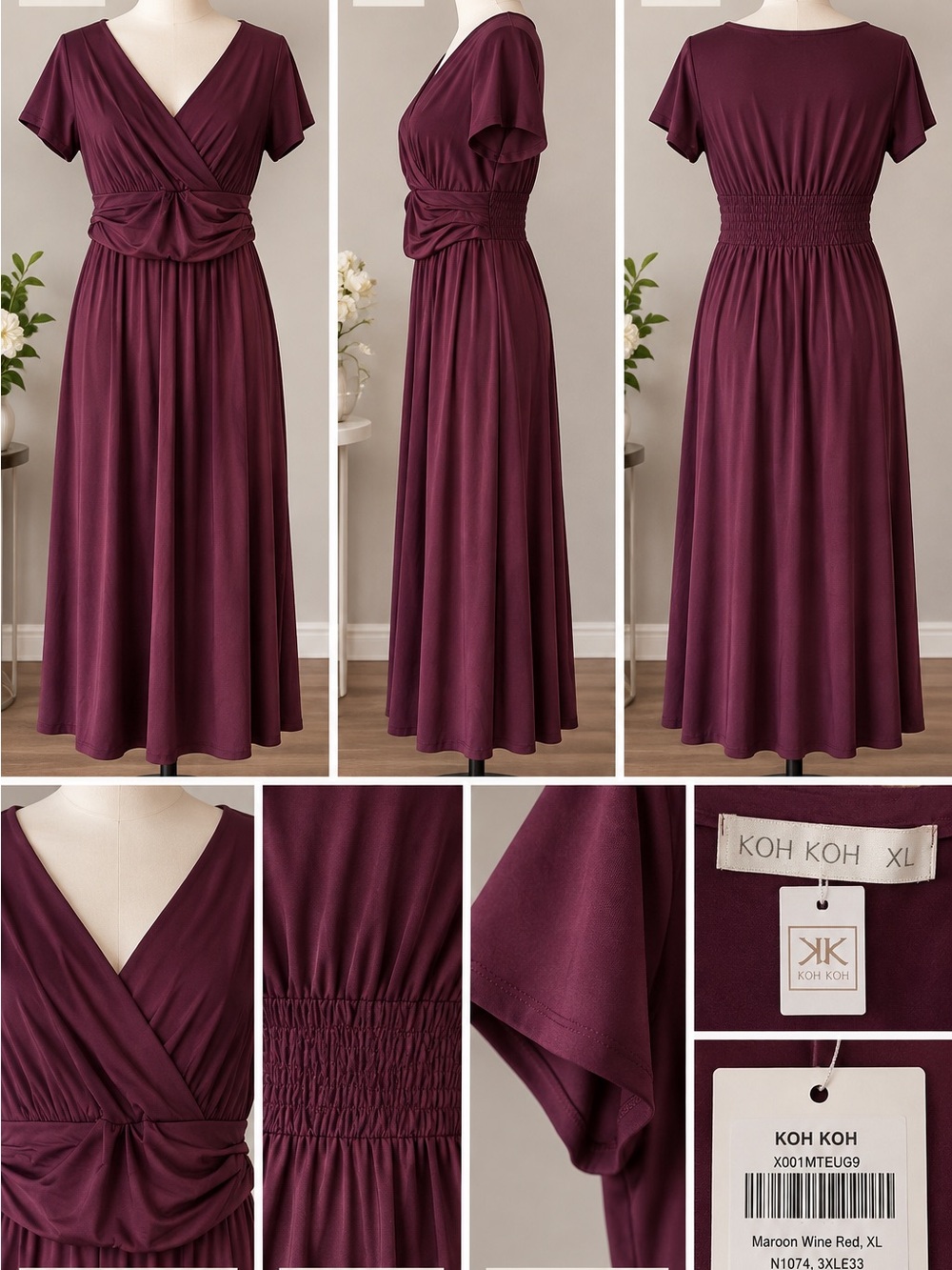 KOH KOH Maroon Wine Red Wrap Maxi Dress XL NWT